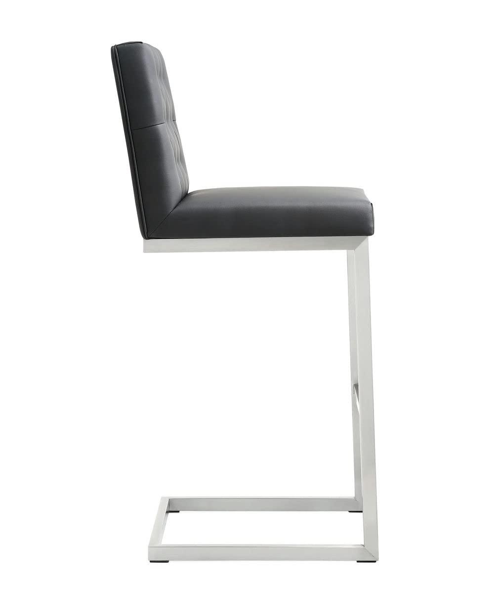 Contemporary Black Leather Swivel Bar Stool with Stainless Steel Base
