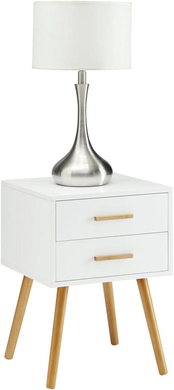 Mid-Century Modern White Wood Square End Table with Storage