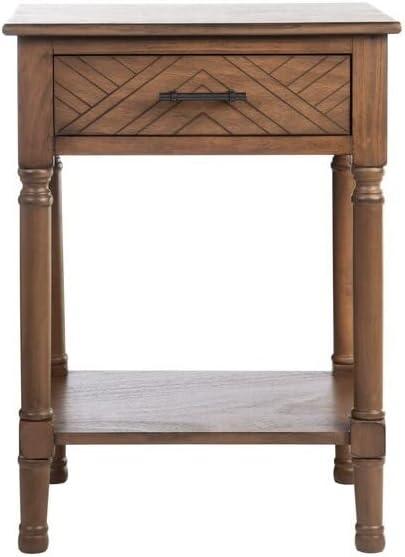 Peyton French Brown Wood Storage End Table with Herringbone Drawer