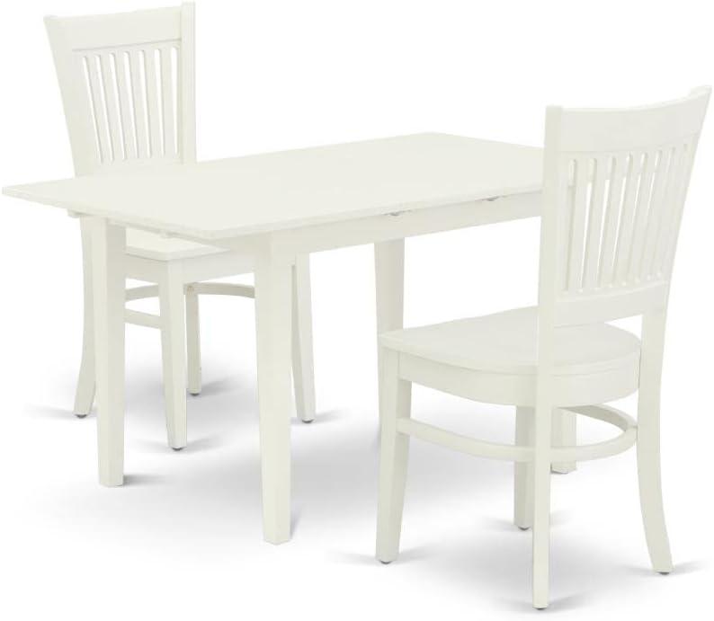 East West Furniture Norfolk 3-piece Table and Dining Chair Set in Linen White