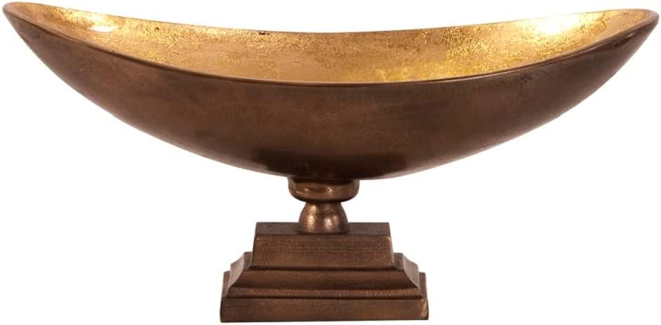 Large Bronze and Gold Handcrafted Metal Footed Bowl with Stand