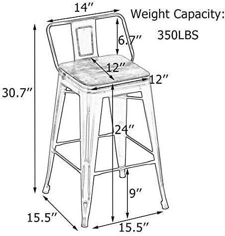 Alieon Bar Stools Set of 4 Counter Height Stools Industrial Metal Barstools with Wooden Seats (24 Inch, Matte Black)