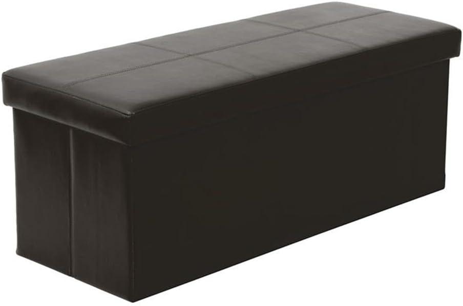 Dark Brown Tufted Faux Leather Foldable Storage Bench