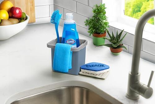 Ginsey 59360 Clorox KeptClean Kitchen Sink Organizer – Space-Saving Organization of Dish Soap, Scrub Brushes, and Dish Towels, Fold-Down Shelf for Sponges and Jewelry, Drainage Tray – Steel