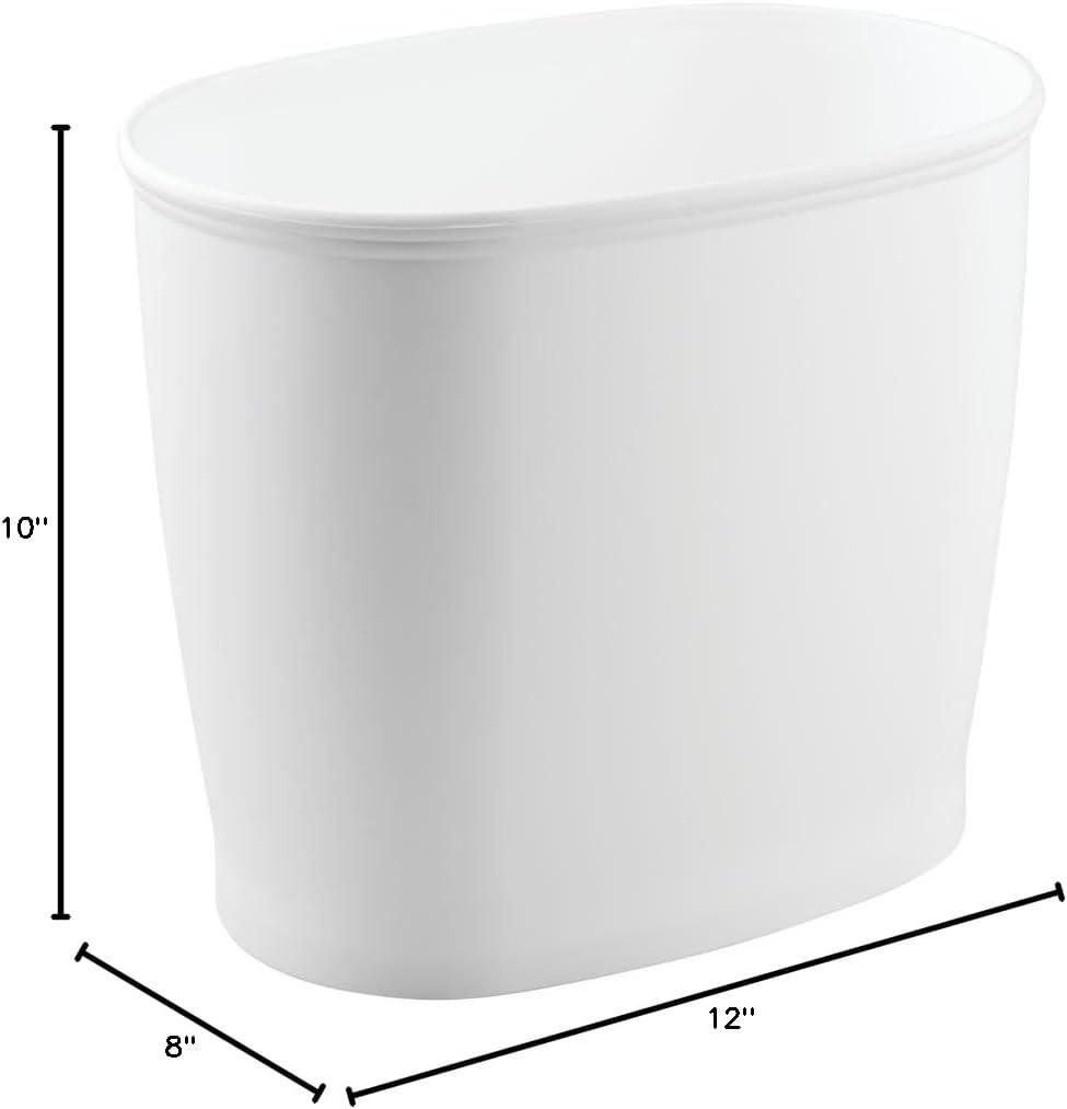 Compact White Plastic Oval Wastebasket with Wheels