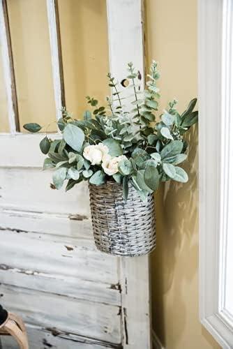 AuldHome Design Wall Hanging Pocket Baskets, Rustic Farmhouse Decor Wicker Painted Baskets