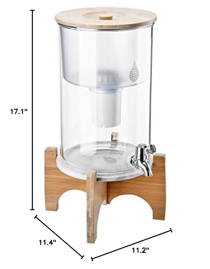 Invigorated Water pH Recharge Alkaline Water Filter Dispenser – BPA-Free Glass Countertop Water Filter Pitcher Purifier for Home & Office, 36-Cup Capacity, 360L Long Filter Life (Bamboo/Marble)
