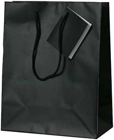 JAM Paper Medium Glossy Gift Bags, 8 x 10 x 4, Black, 3 per Pack