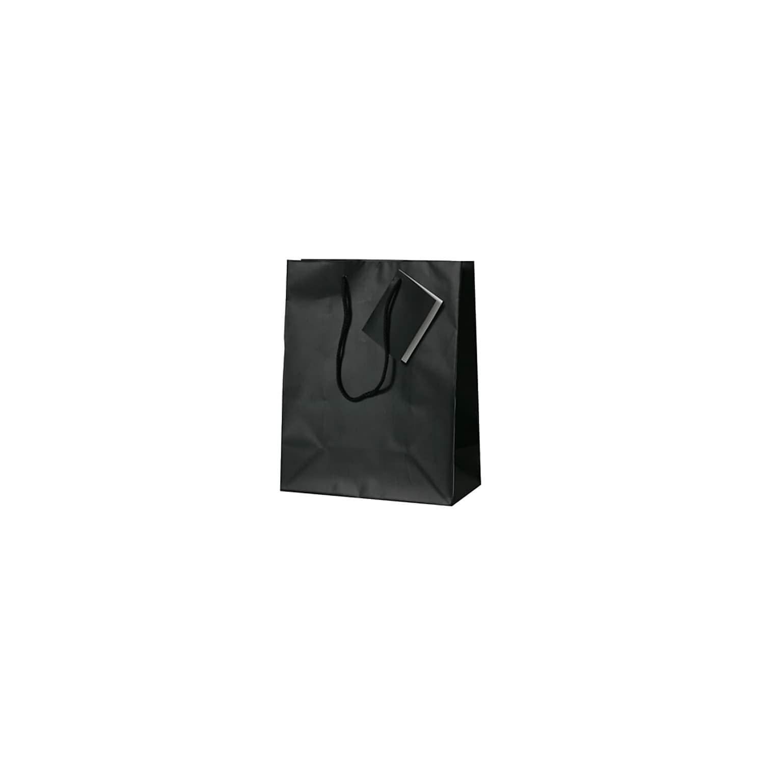 JAM Paper Medium Glossy Gift Bags, 8 x 10 x 4, Black, 3 per Pack