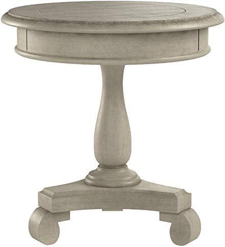 Roundhill Furniture Rene Round Wood Pedestal End Table in Champagne