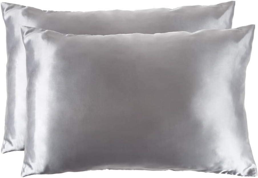 Satin Microfiber Pillowcases for Hair & Skin- Set of 2 King Size Pillow Covers, Hidden Zipper- Helps Prevent Frizz & Wrinkles by LHC (Silver Gray)