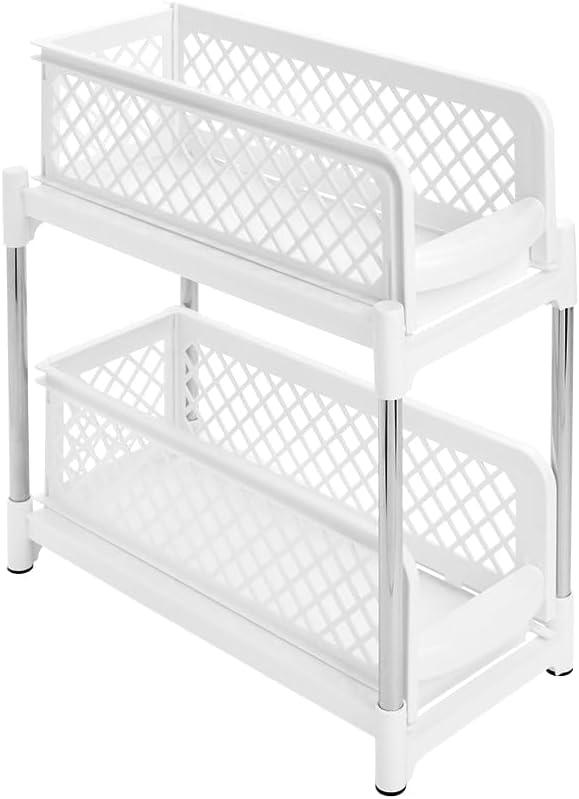 The Lakeside Collection Sliding Storage Drawers Pull Out Plastic Cabinet Organizer 2 Tier - 6" White