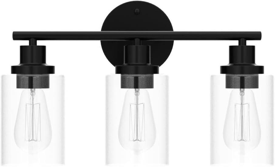 3-Light Bathroom Light Fixtures Bathroom Vanity Lights with Clear Glass Shades Matte Black Bathroom Light Fixtures over mirror for Mirror Living Room Cabinet Bedroom Porch