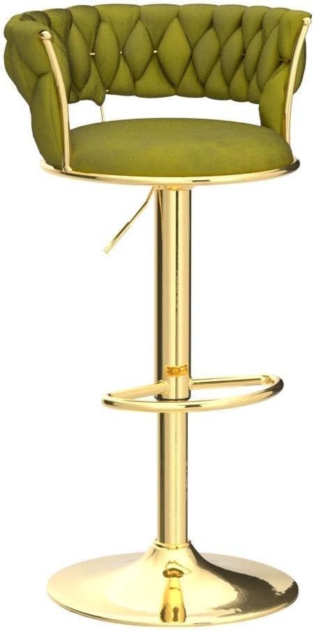 Kakotito 360° Velvet Swivel Bar Stools with Low Back & Footrest, Adjustable Counter Barstools, Silver Bar Stool (Set of 2 - Silver Version, Pink)