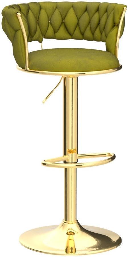 Emerald Green Velvet Adjustable Swivel Bar Stools with Gold Base, Set of 2