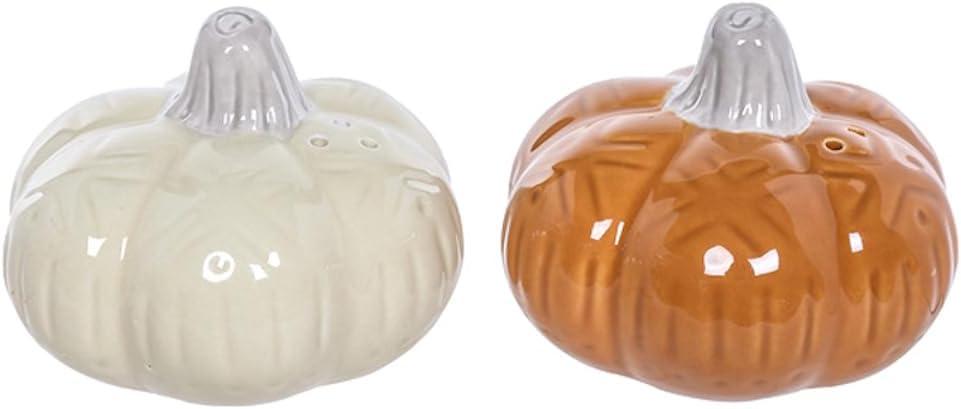 Ceramic Pumpkin Orange and White Salt and Pepper Shakers