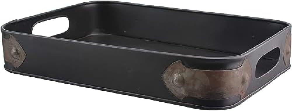 Slate Steel Tray with Rust Trim - Brown - Stonebriar Collection: Industrial Serving Platter for Dining & Office Decor