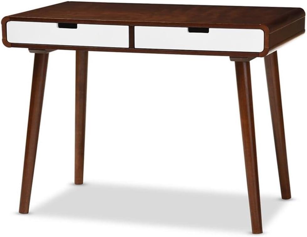 Baxton Studio Casarano Mid-century Modern Dark Walnut and White Two-tone Finish 2-drawer Wood Home Office Writing Desk