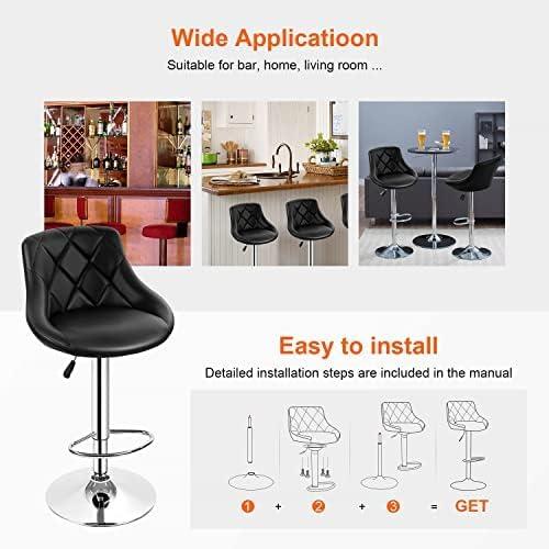 MarketLane Bar Stools Set of 2,Modern PU Leather,Armless with Backrest Swivel Bar Stools,Height Adjustable Swivel Barstool Hydraulic Island Bar Stools Armless Kitchen Counter Bar Chairs,Black