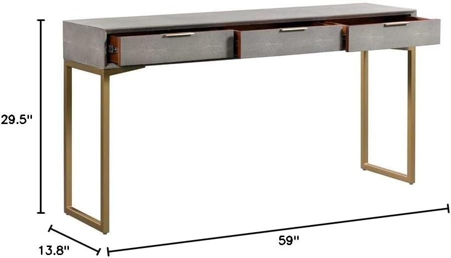 TOV Furniture Pesce 29.5"H Contemporary Wood Console Table in Gray/Brass