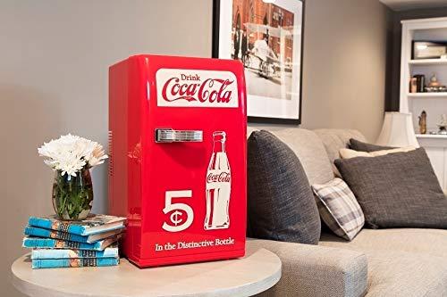 Coca-Cola Retro 18 Can Mini Fridge w/ 12V DC and 110V AC Cords, 22L (23 qt), Portable Cooler, Red, Travel Fridge for Drinks