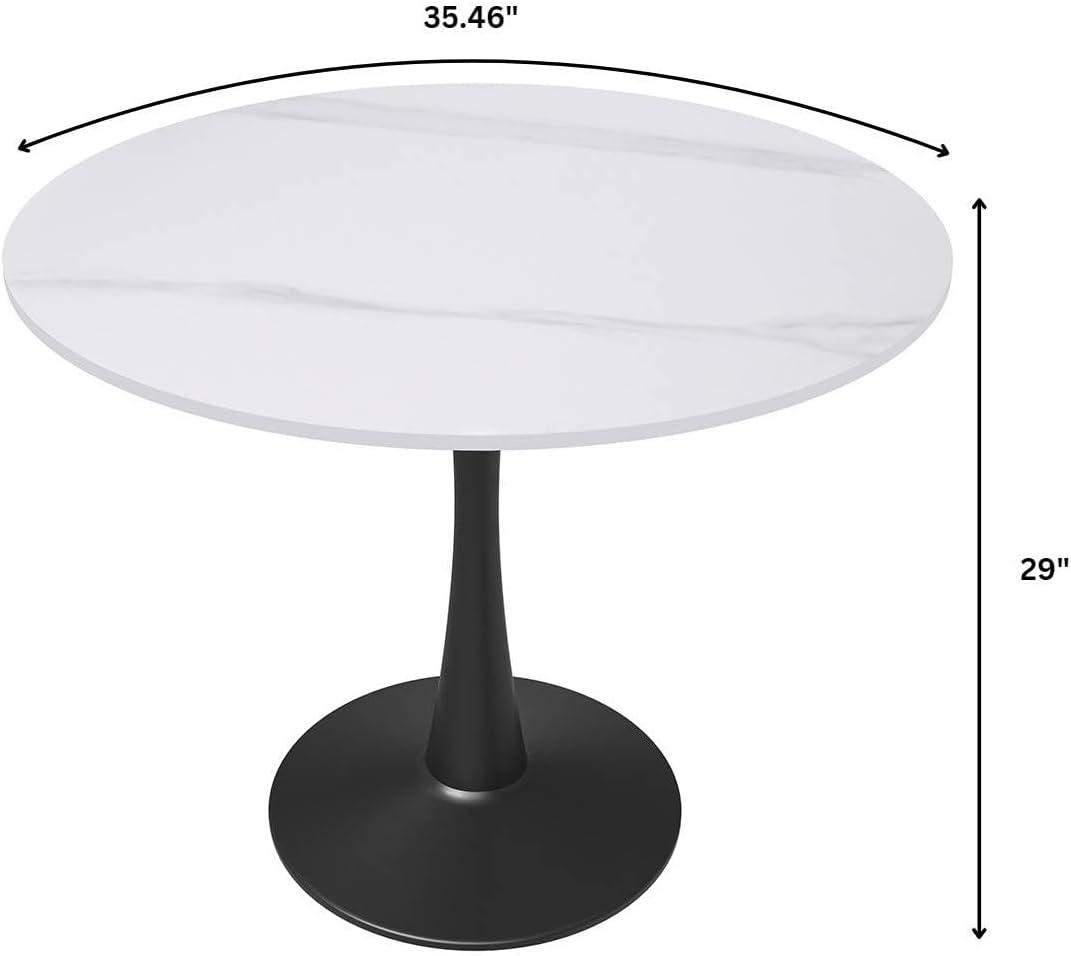 LeisureMod Bristol 31" Round Dining Table – Sintered Stone Top Accent Café Table & Sturdy Steel Black Pedestal Base for Kitchen and Small Spaces