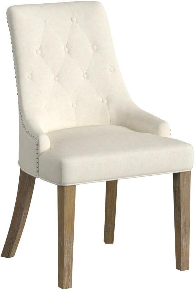 Tan Button Tufted Solid Wood Wingback Hostess Chairs with Nail Heads Set of 2