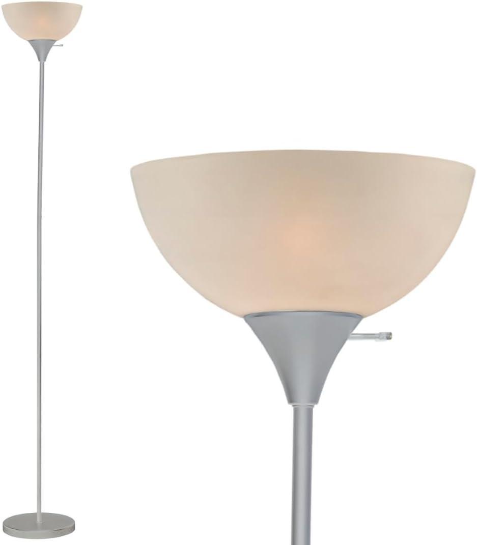LIGHTACCENTS Stand Up Floor Lamp in Silver- Modern Corner Light with White Opal Bowl Shade - Susan Design, Ideal for Living Room or Office, 72" Tall, 150-watt - Chic Living Room Floor Lamp Silver