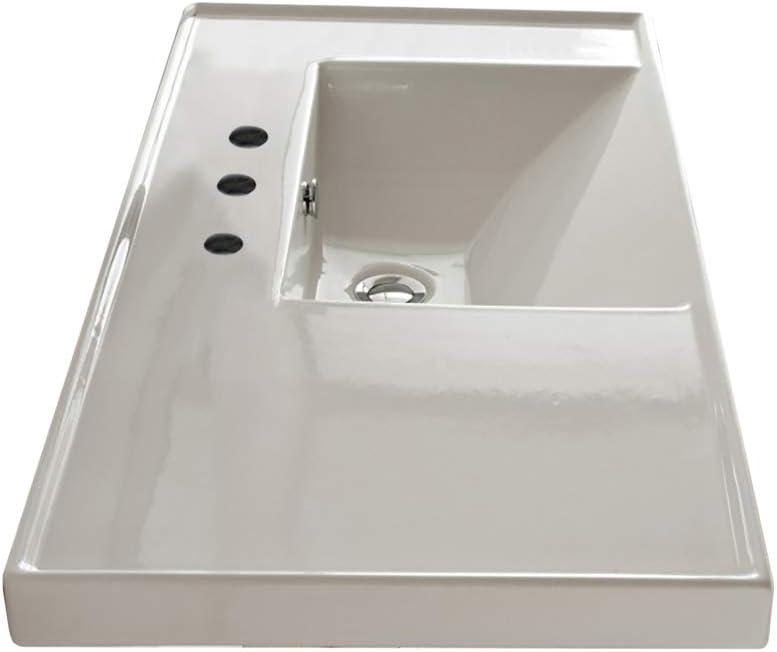 Glossy White Ceramic Rectangular Wall-Mount Bathroom Sink