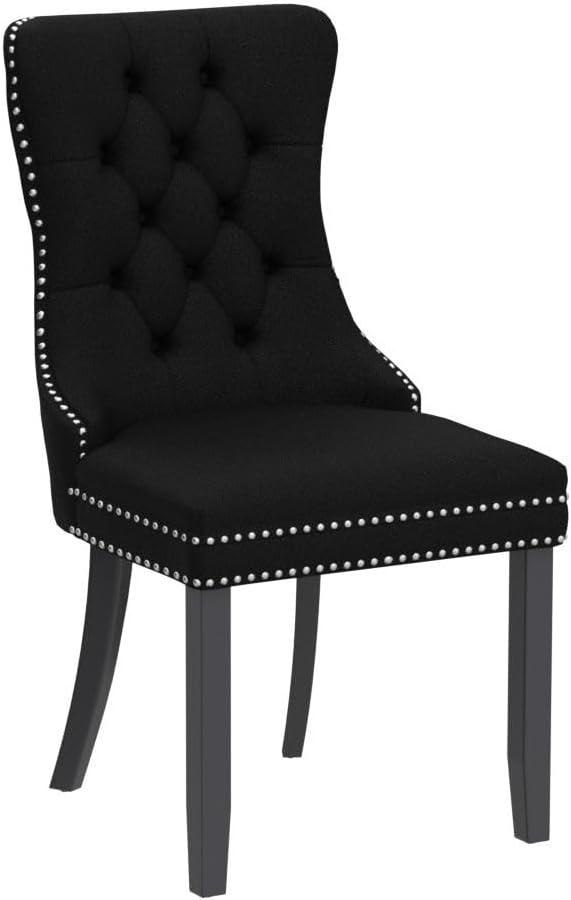 ODUSE-DAILY Black Velvet Dining Chairs Set of 4, Kitchen & Dining Room Chairs, Sillas De Comedor, Nailheads Tufted, Velvet Upholstered, Solid Wood (Black, 4 Pcs)