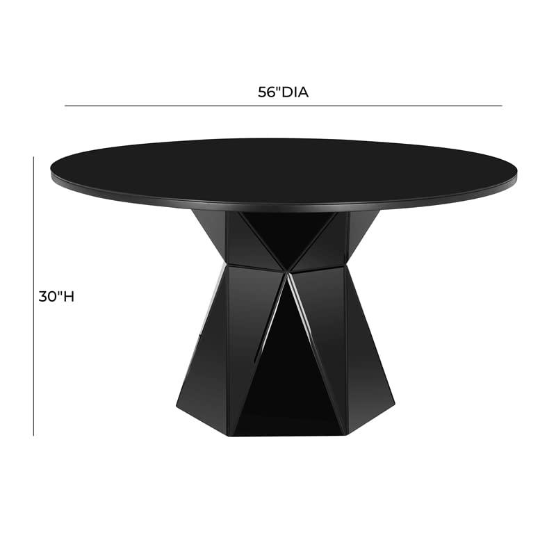 Iris 56" Black Glass and Wood Round Dining Table