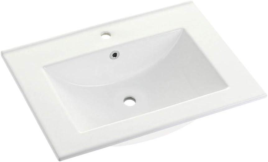 Ultra Modern White Ceramic Vanity Sink Top with 1 Hole, 24 x 18 in.