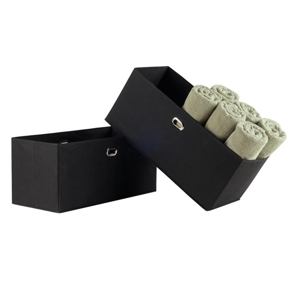 Decorative Basket Winsome Black: Foldable Fabric, Reinforced Chrome Handles, Fits 11" Cube Storage System