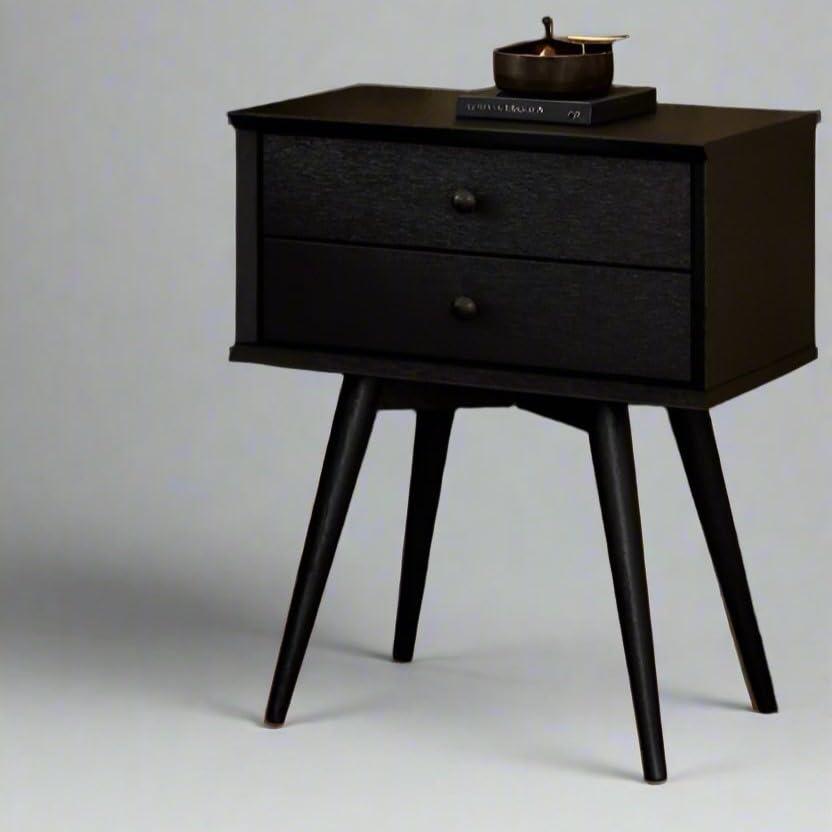 Camaflexi Mid-Century 2-Drawer Nightstand Cabinet, Castanho Finish, For Adults