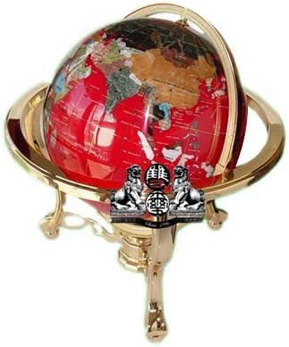 Unique Art 21-Inch Tall Red Ocean Table Top Gemstone World Globe with Gold Tripod