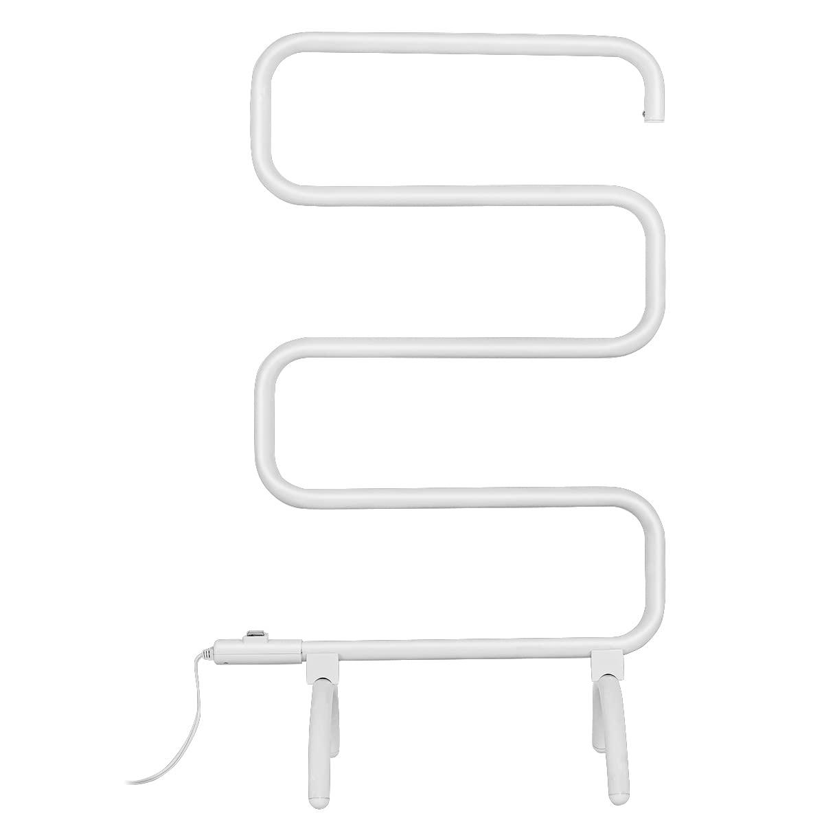 Tangkula Towel Warmer, Home Bathroom 100W Electric 5-Bar Towel Drying Rack, Freestanding and Wall Mounted Design Towel Hanger, Towel Heater, White (23"L x 13"W x 36"H)