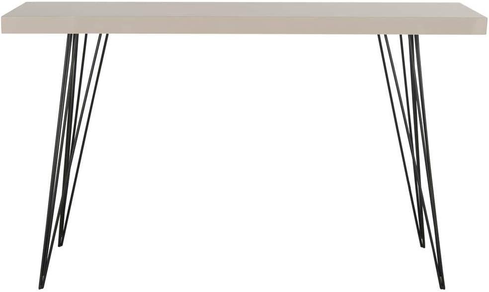 Transitional Taupe and Black Rectangular Console Table with Iron Legs