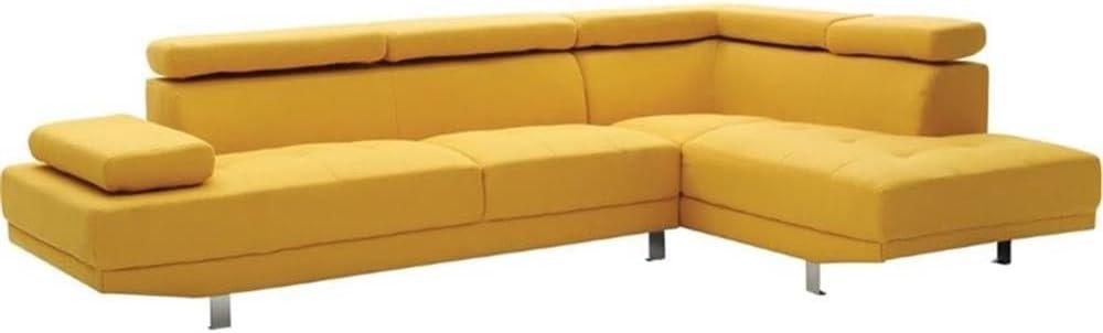 Glory Furniture Riveredge Twill Fabric Sectional in Yellow