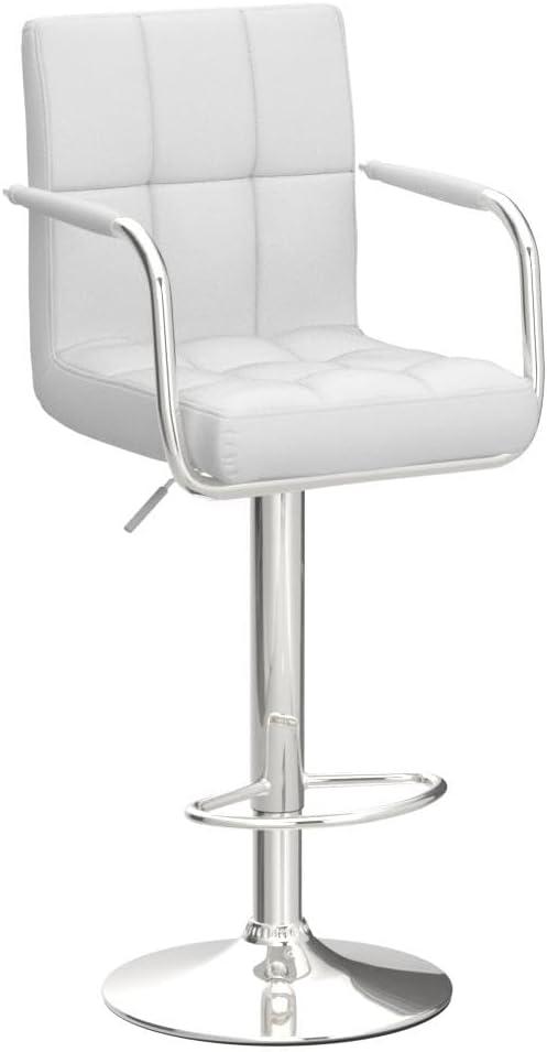 Luxvie Bar Stools Set of 2 with Back and Arms Swivel Bar Chairs Counter Height Barstools Adjustable Bar Chair for Home and Kitchen Counter(White/Silver, 2pcs)