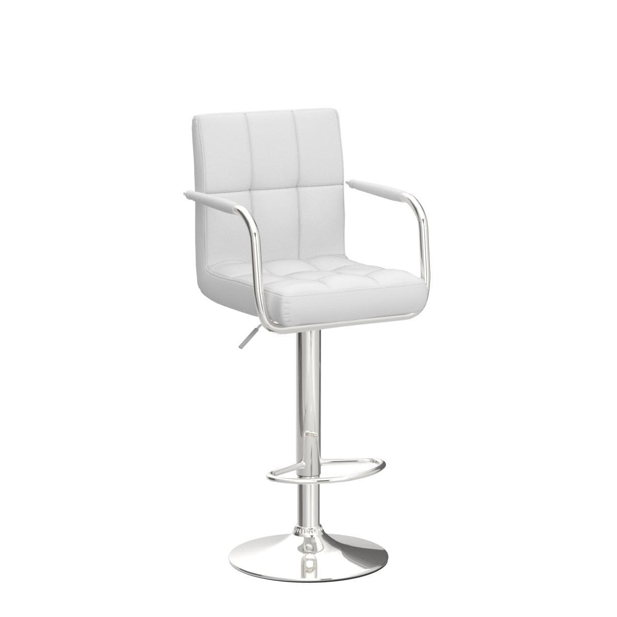 Luxvie Bar Stools Set of 2 with Back and Arms Swivel Bar Chairs Counter Height Barstools Adjustable Bar Chair for Home and Kitchen Counter(White/Silver, 2pcs)