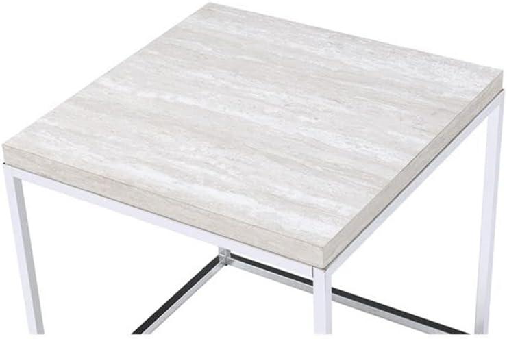 ACME Snyder Square Wooden End Table in Chrome and White