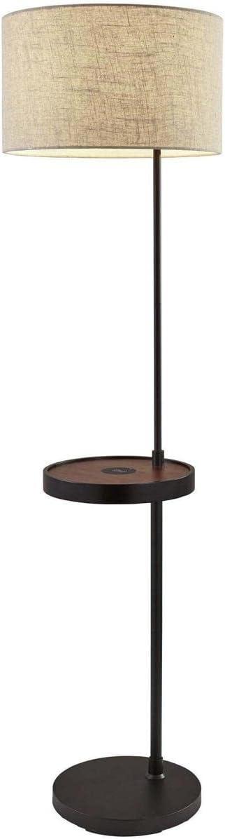 63.5" Oliver Charge Shelf Floor Lamp Black - Adesso: Modern ETL Listed with Linen Shade