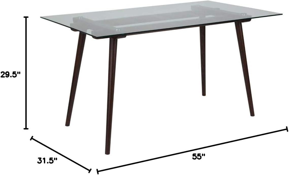 Espresso Wood Dining Table with Clear Glass Top, 55"