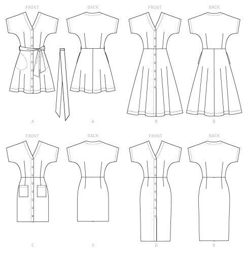 McCall's Patterns McCall's Women's Petite Belt and Button Up Dress, Sizes 6-14 Sewing Pattern, White