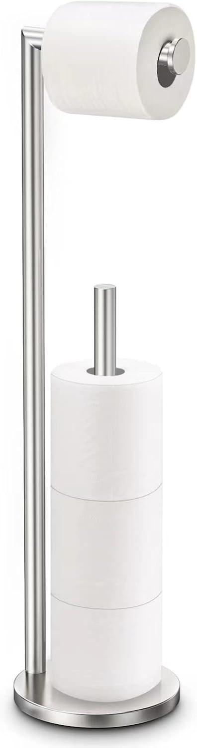 Brushed Nickel Free Standing Toilet Paper Holder with Storage