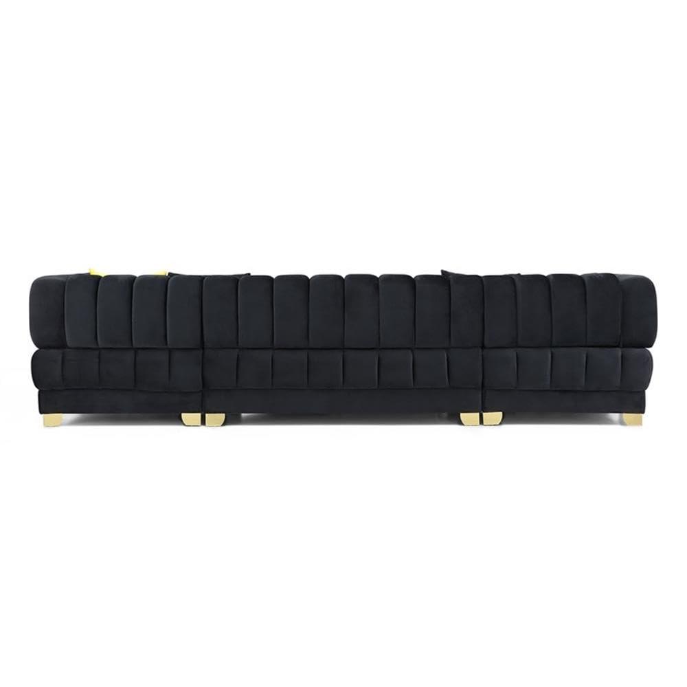 Better Home Products Marigold U-Shaped Velvet Sectional Sofa in Black