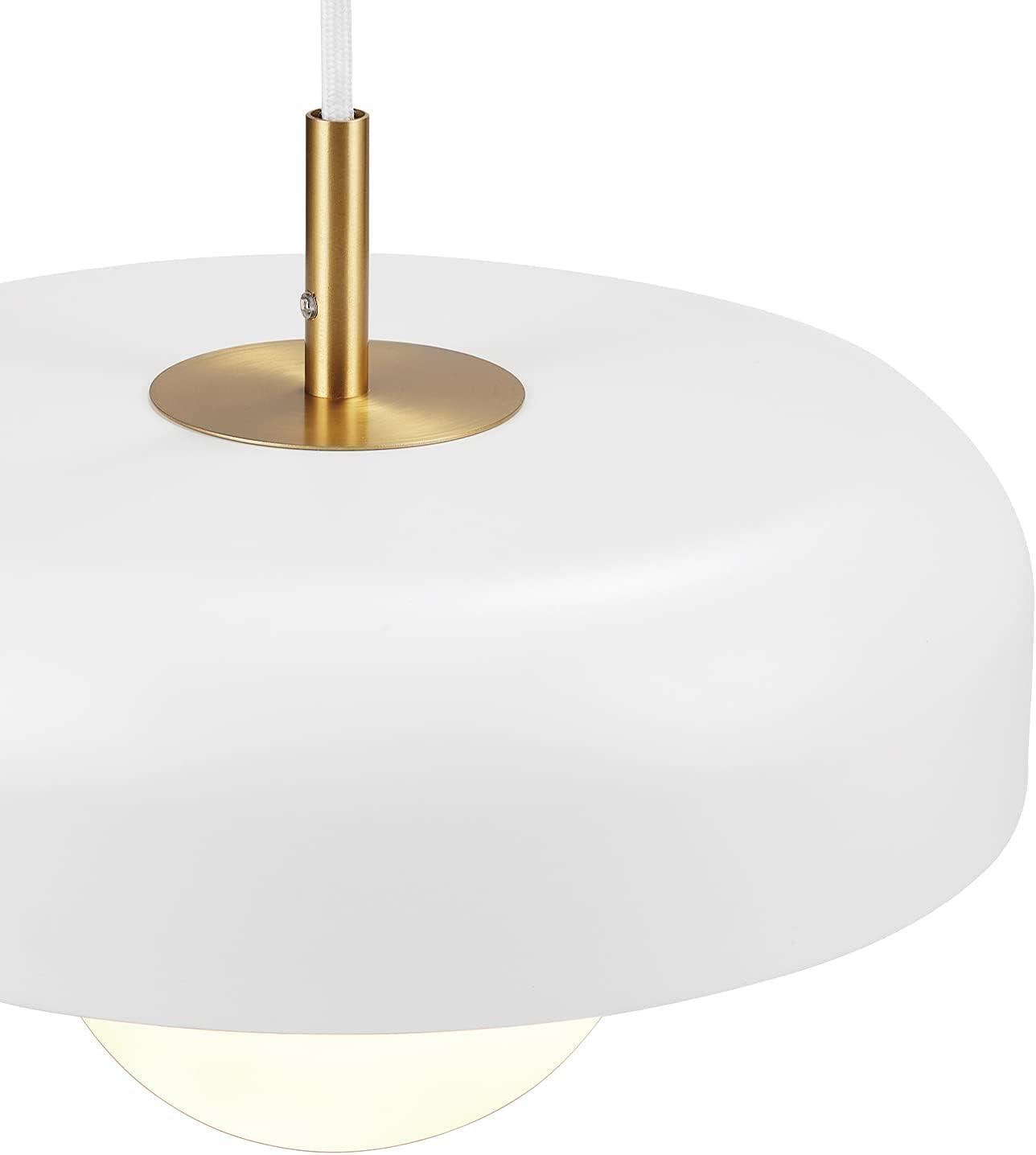 Adjustable Matte White Metal Pendant with Brass Accents