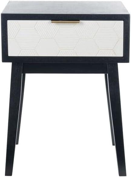 Mid-Century Modern Round Accent Table with Storage, Black/White