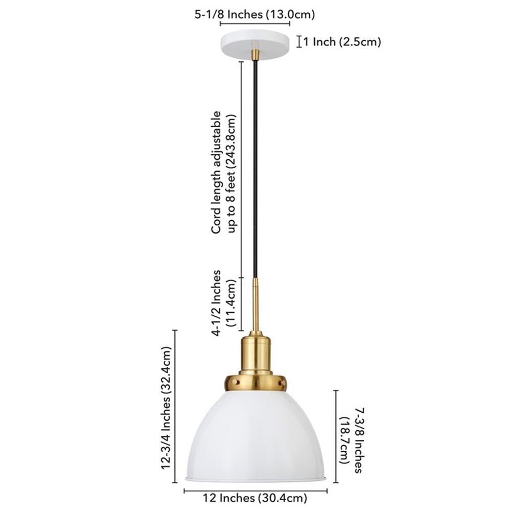 Henn&Hart 12" White/Brass Metal Pendant