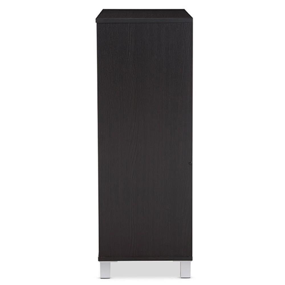 Shirley Modern and Contemporary Wood 2-Door Shoe Cabinet with Open Shelves - Dark Brown - Baxton Studio: Espresso Finish, Metal Frame, 10 Compartments